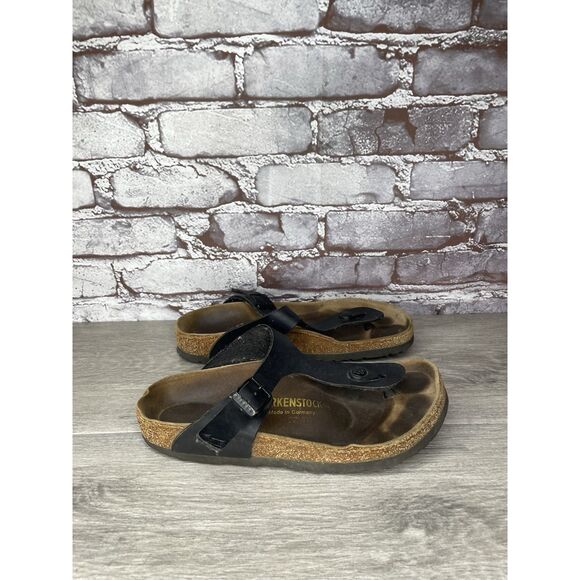 Birkenstock Gizeh Black Leather Thong Cork Strap Sandals Women Sz 37EU/6.5M US - Picture 11 of 16
